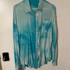 Blue Tie-Dye Button-Up Shirt